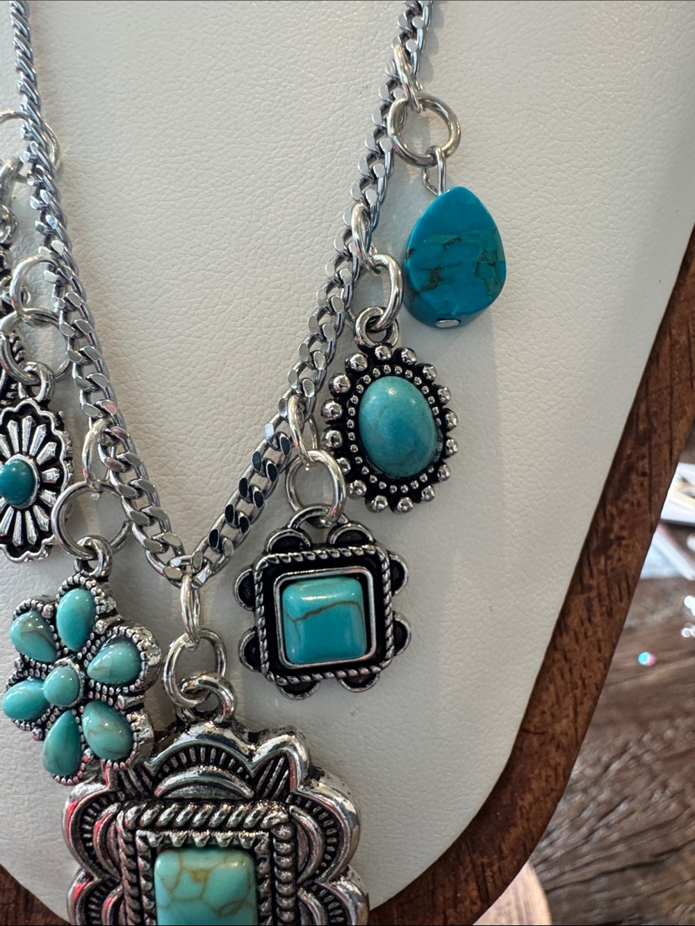 Turquoise Charm Pendant Necklace - Silver Tone Women’s Jewelry - Picture 5 of 10